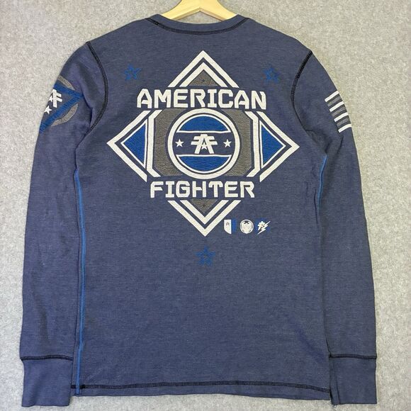 American Fighter Long Sleeve Graphic Thermal Shirt Blue Mens Large - Picture 7 of 8